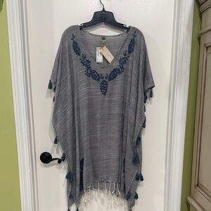 Elegant Blue and Gray Tassel Poncho